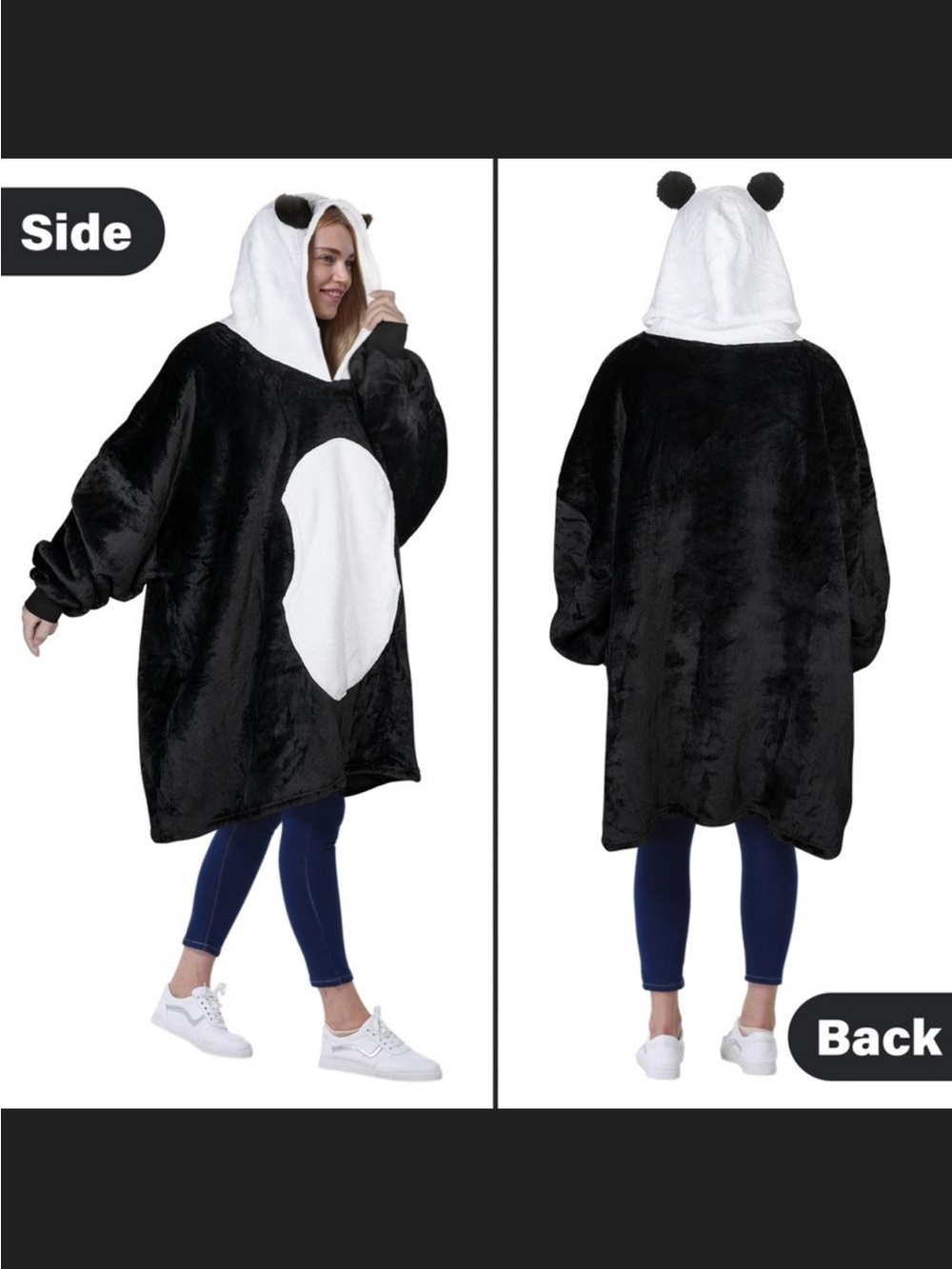 Black and White Panda Plush Hoodie blanket